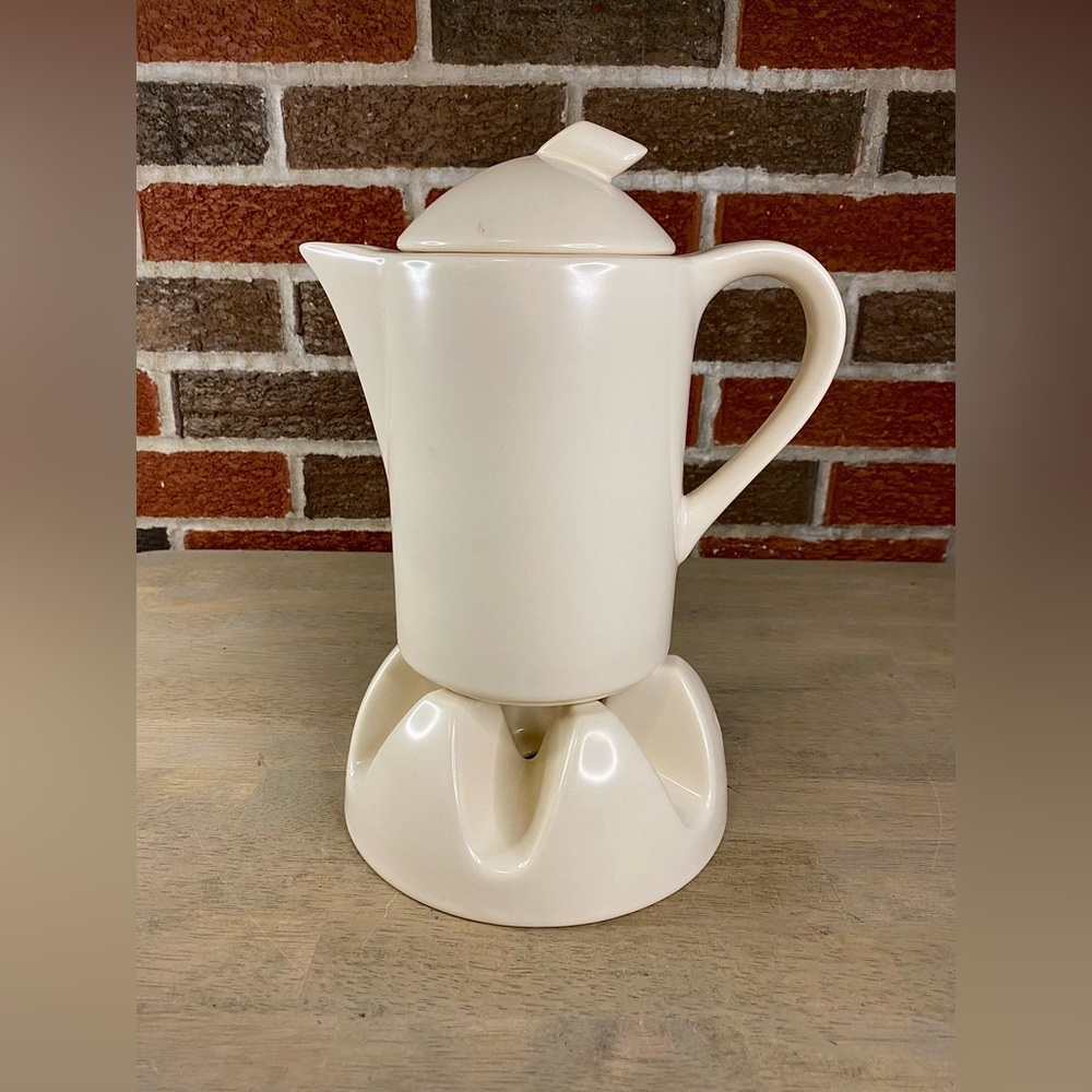 Vtg Ceramic Tea Pot Heatable with Warmer, Decor for Party, Camping MCM